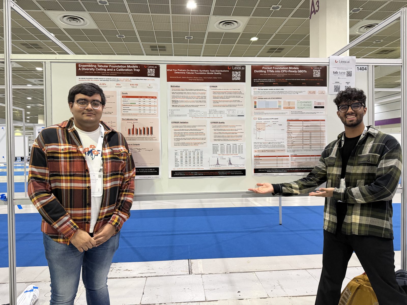 Pratinav Seth presenting Ensembling Tabular Foundation Models and Pocket Foundation Models posters at the FMSD Workshop, ICML 2026