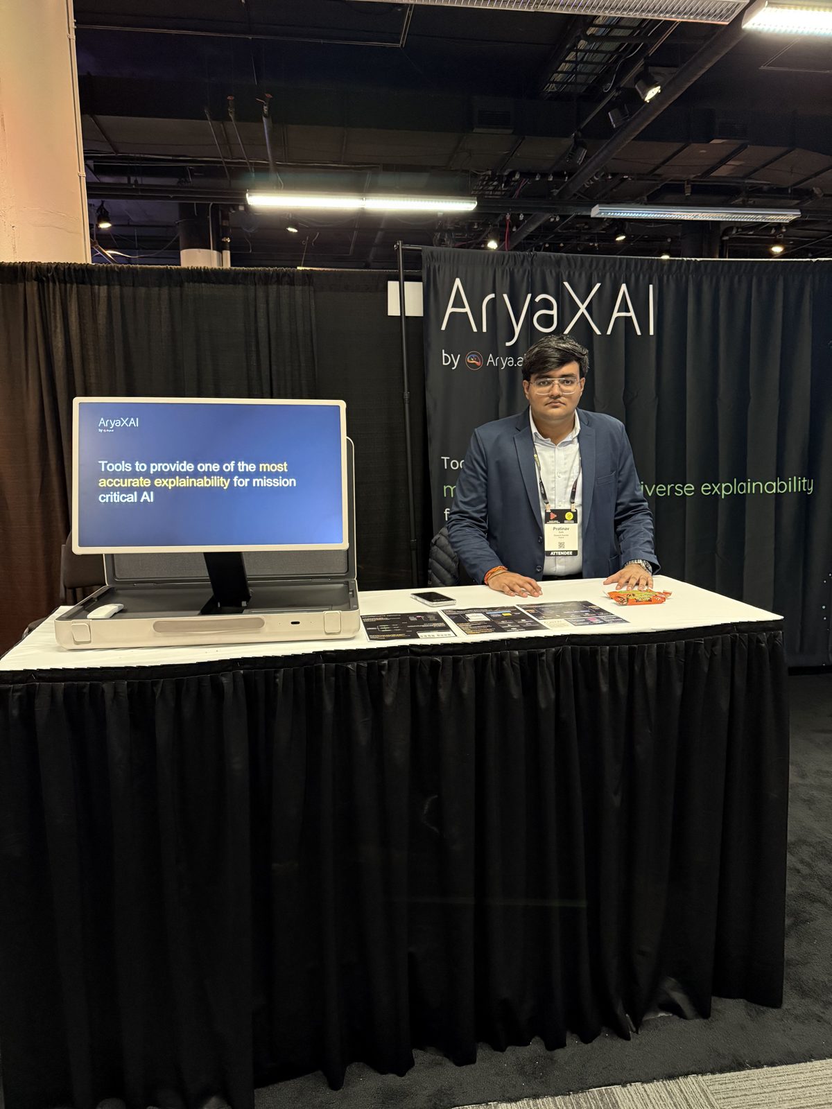 Pratinav Seth at the AryaXAI booth, MLOps Conference 2024, San Francisco